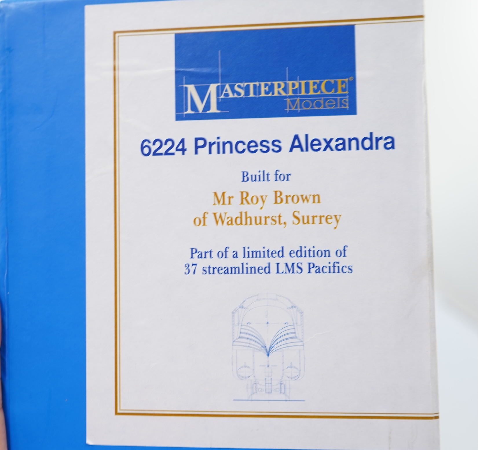 An 0 gauge Masterpiece Models model of LMS streamlined Coronation Class, Princess Alexandra, 6224, 4-6-2 tender locomotive, powered for two rail operation, with original box, instruction booklet and other paperwork.